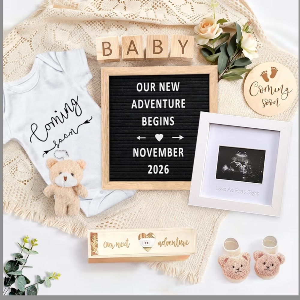 All In One, Neutral Baby Announcement Set - Cream & White. New In BOX.